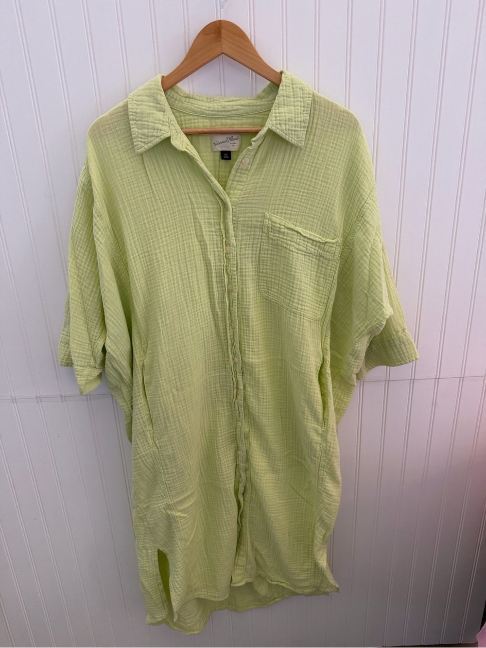 Soft Gauze Button-Up Shirt maxi Dress in Light Lime